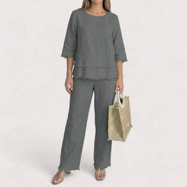 Marlowe | Women's Chiffon Floral Print Two-Piece Top & Trouser Set