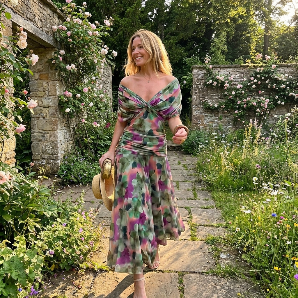 Marlowe | Women's Chiffon Off-Shoulder Floral Maxi Dress