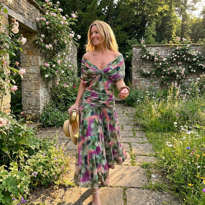 Marlowe | Women's Chiffon Off-Shoulder Floral Maxi Dress