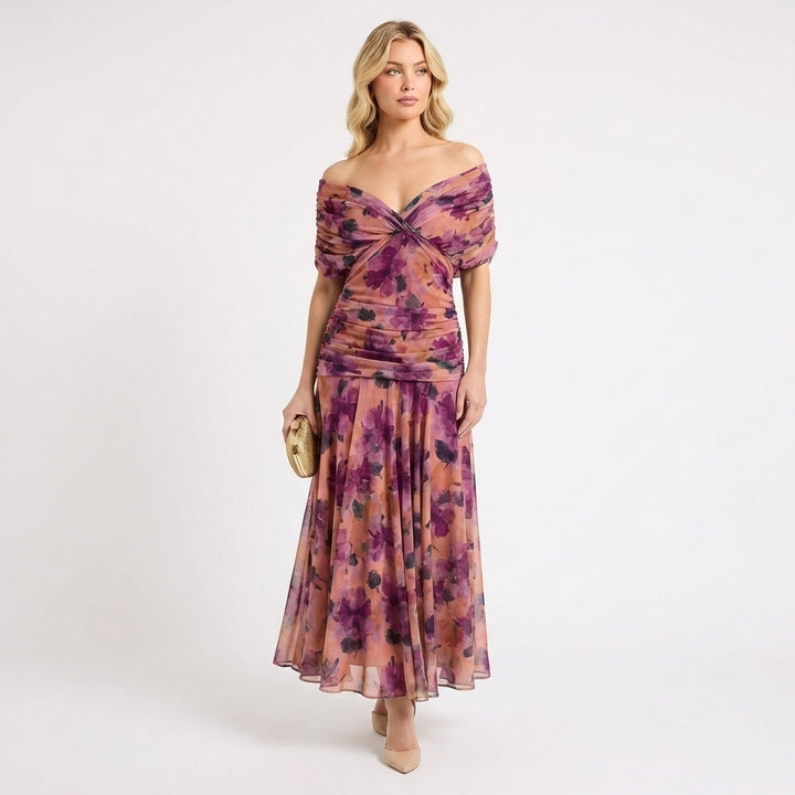 Marlowe | Women's Chiffon Off-Shoulder Floral Maxi Dress