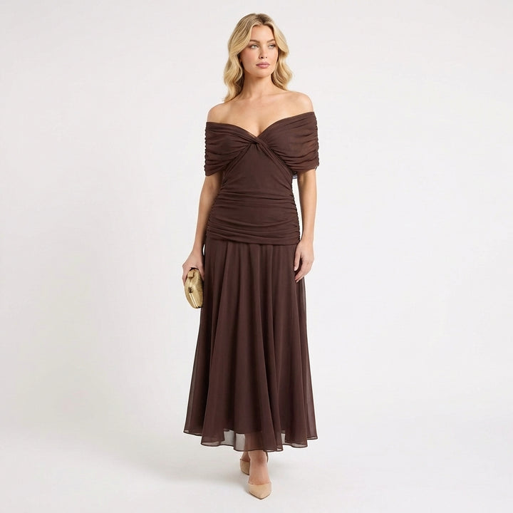 Marlowe | Women's Chiffon Off-Shoulder Floral Maxi Dress
