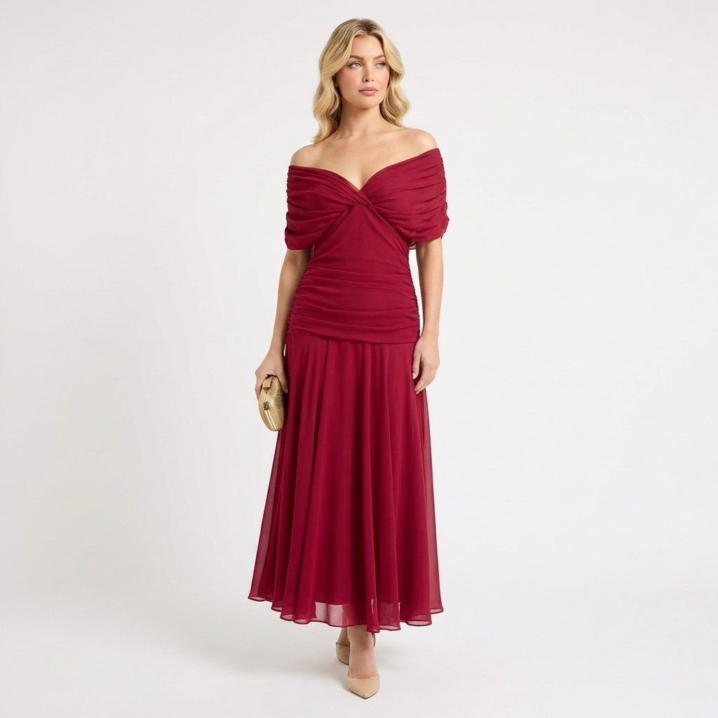 Marlowe | Women's Chiffon Off-Shoulder Floral Maxi Dress