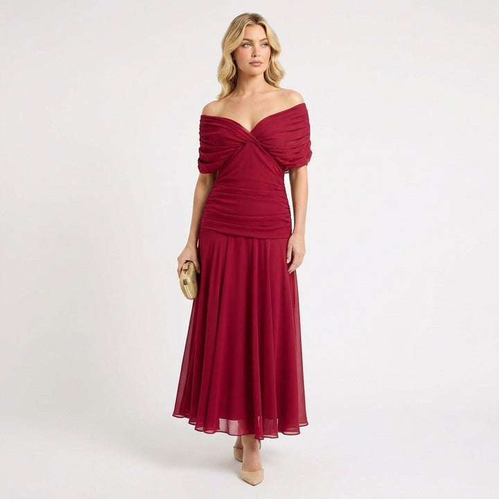 Marlowe | Women's Chiffon Off-Shoulder Floral Maxi Dress