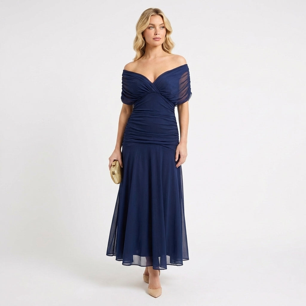 Marlowe | Women's Chiffon Off-Shoulder Floral Maxi Dress
