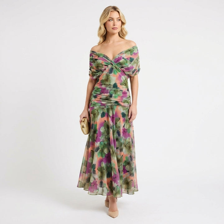 Marlowe | Women's Chiffon Off-Shoulder Floral Maxi Dress