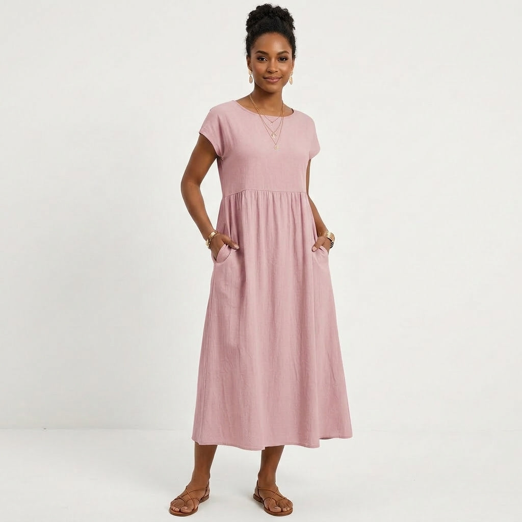 Marlowe | Women's Cotton Short Sleeve Smock Maxi Dress