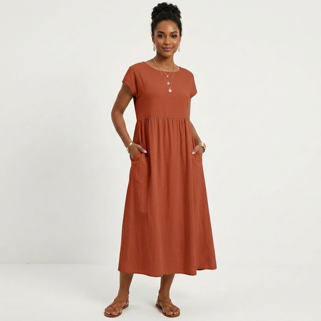 Marlowe | Women's Cotton Short Sleeve Smock Maxi Dress