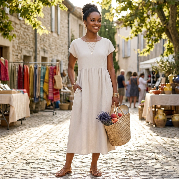 Marlowe | Women's Cotton Short Sleeve Smock Maxi Dress