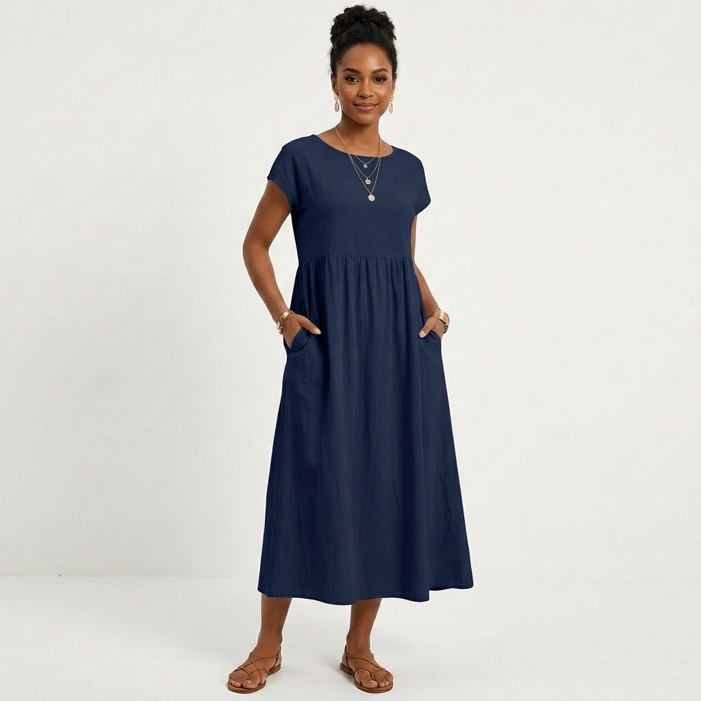 Marlowe | Women's Cotton Short Sleeve Smock Maxi Dress