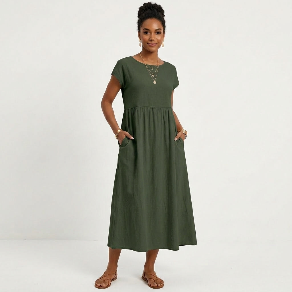 Marlowe | Women's Cotton Short Sleeve Smock Maxi Dress
