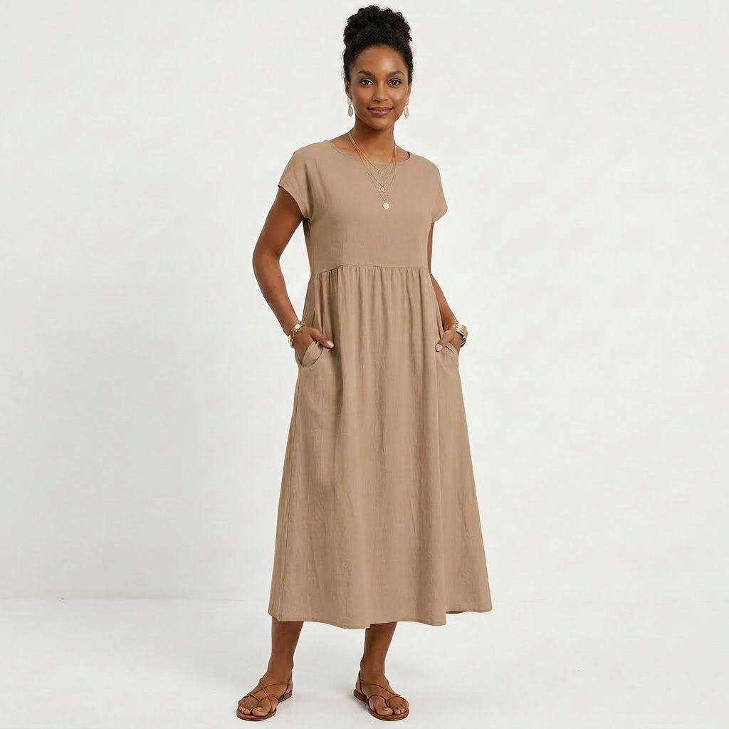 Marlowe | Women's Cotton Short Sleeve Smock Maxi Dress