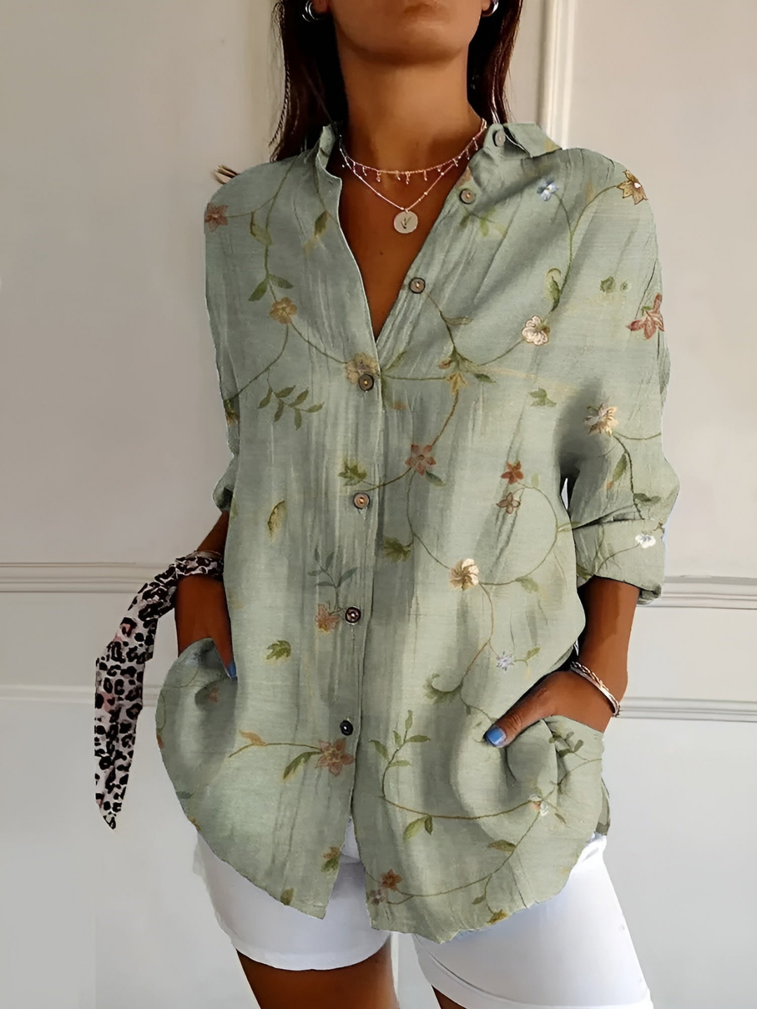 Marlowe | Women's Linen Polka Dot Abstract Print Button-Down Shirt