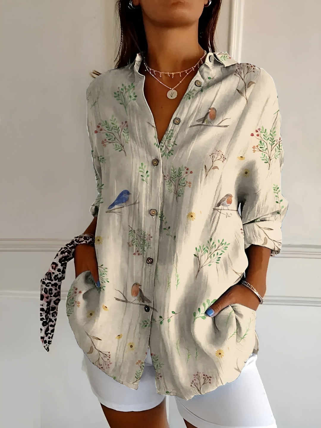 Marlowe | Women's Linen Polka Dot Abstract Print Button-Down Shirt
