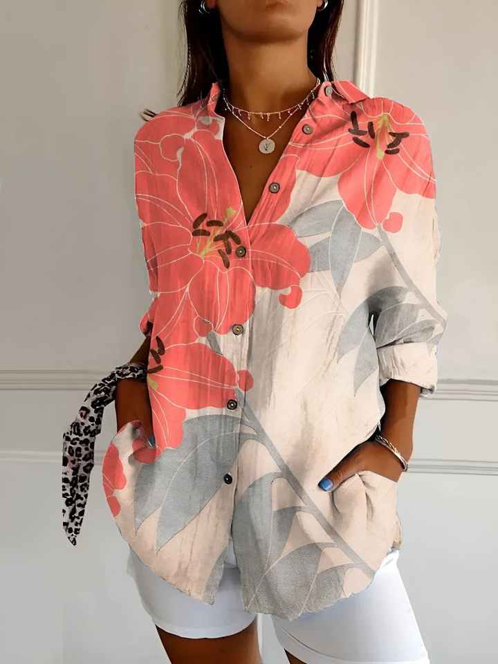 Marlowe | Women's Linen Polka Dot Abstract Print Button-Down Shirt