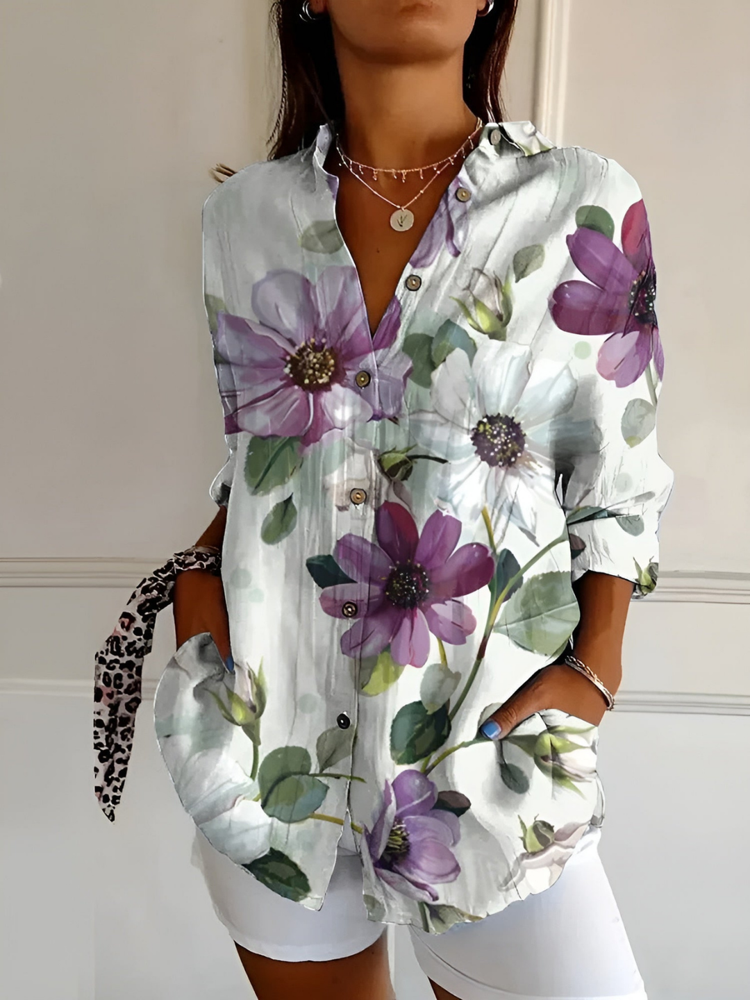 Marlowe | Women's Linen Polka Dot Abstract Print Button-Down Shirt
