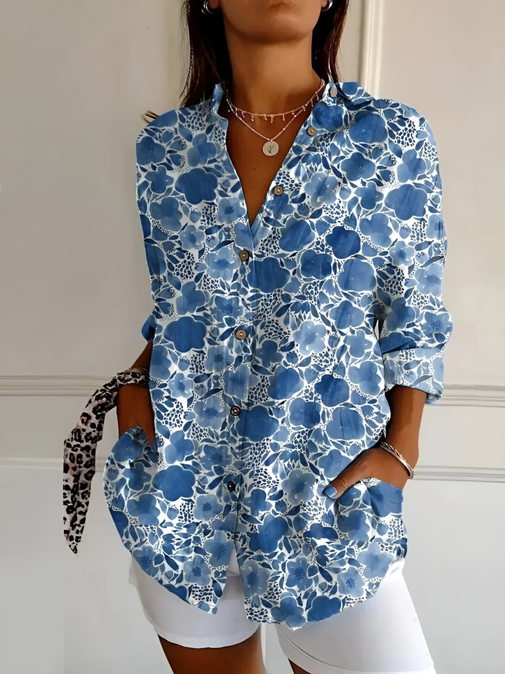 Marlowe | Women's Linen Polka Dot Abstract Print Button-Down Shirt