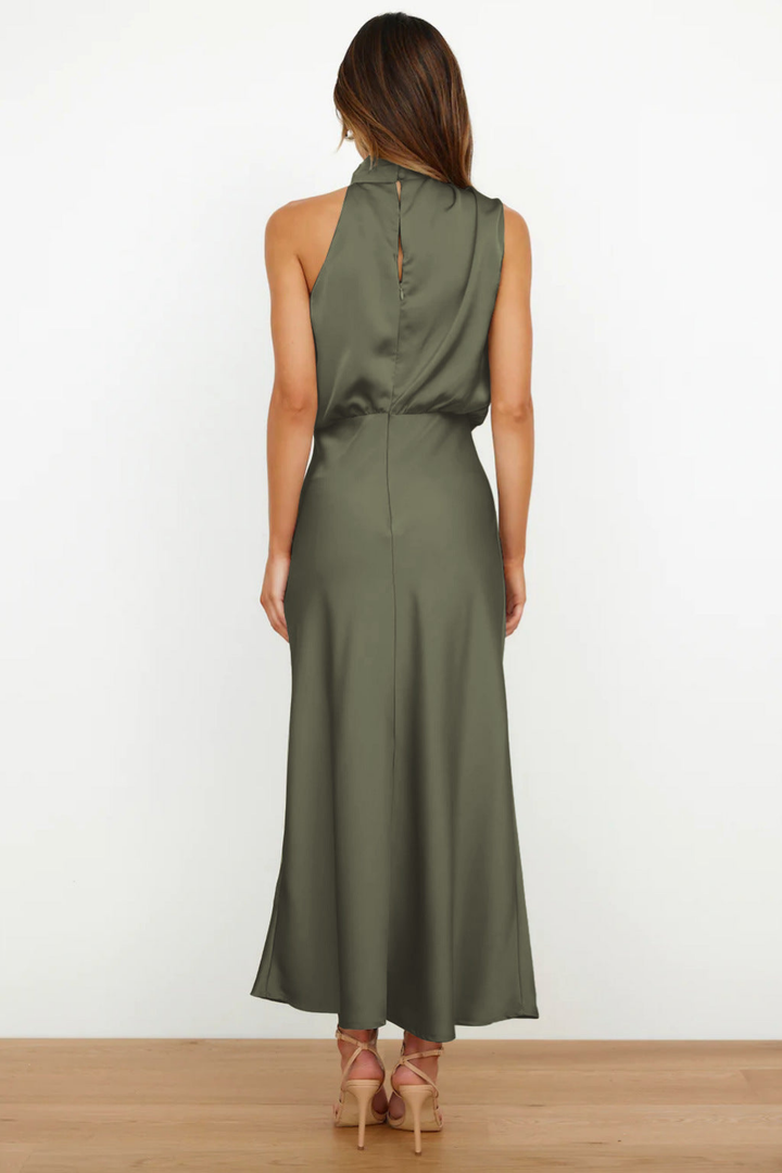 Marlowe | Women's Satin Halter Neck Draped Midi Dress