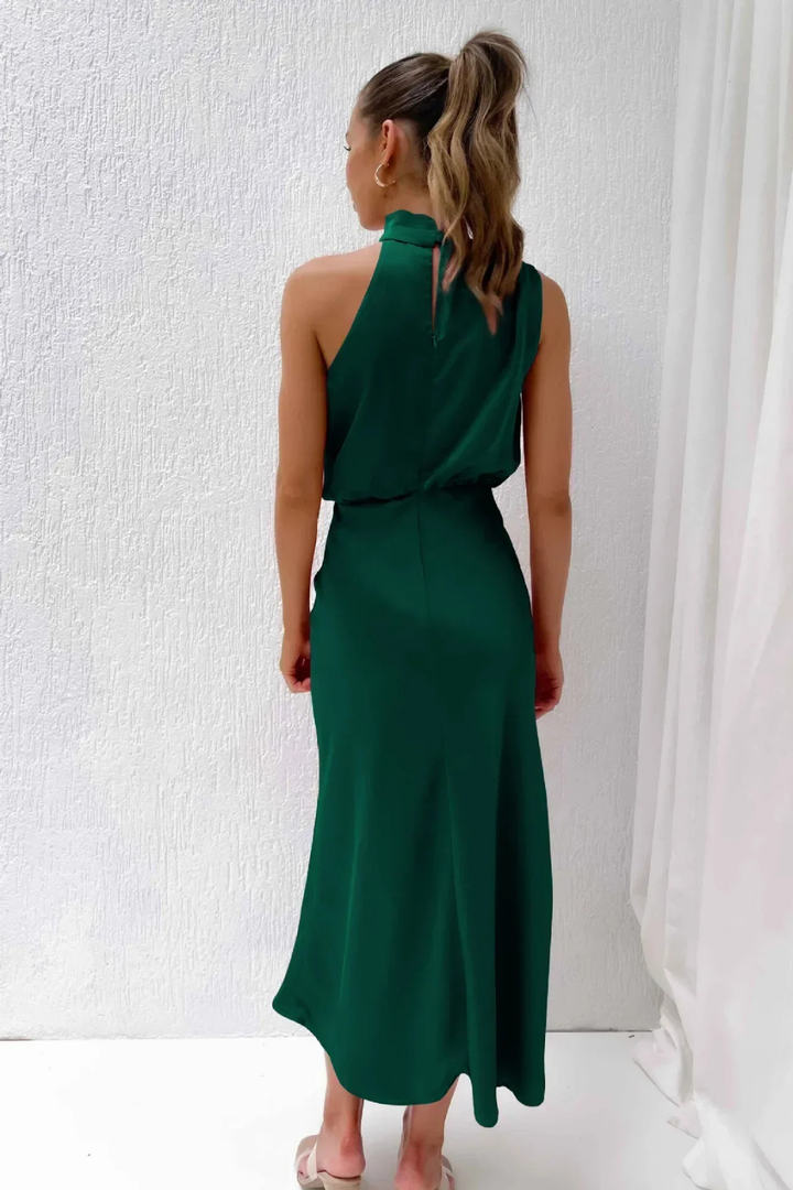 Marlowe | Women's Satin Halter Neck Draped Midi Dress