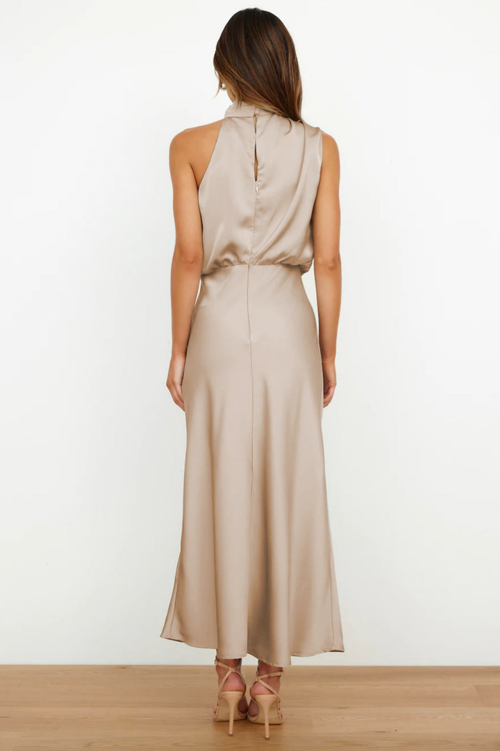 Marlowe | Women's Satin Halter Neck Draped Midi Dress