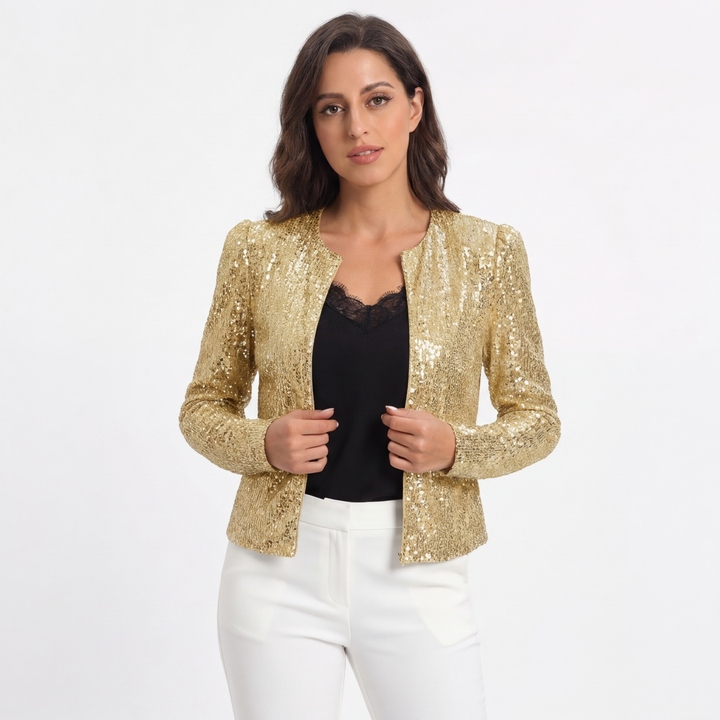 Marlowe | Women's Sequin Open Front Cropped Jacket
