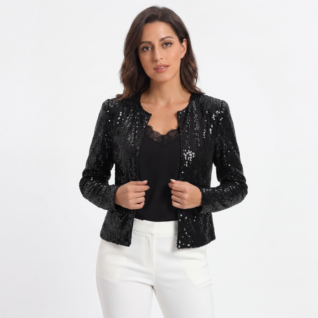 Marlowe | Women's Sequin Open Front Cropped Jacket