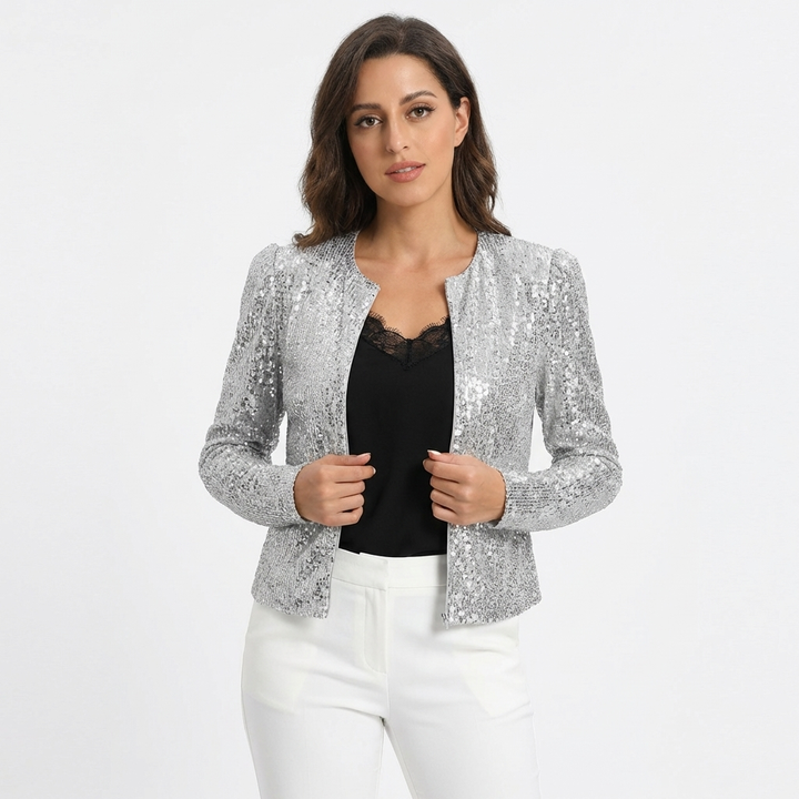 Marlowe | Women's Sequin Open Front Cropped Jacket