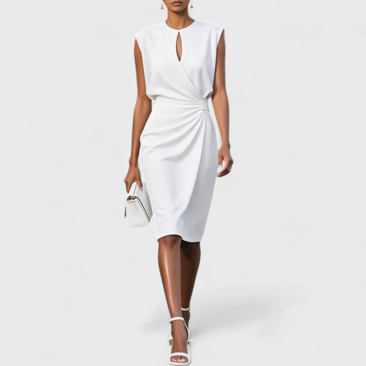 Marlowe | Women's Stretch Keyhole Ruched Midi Dress Elegant