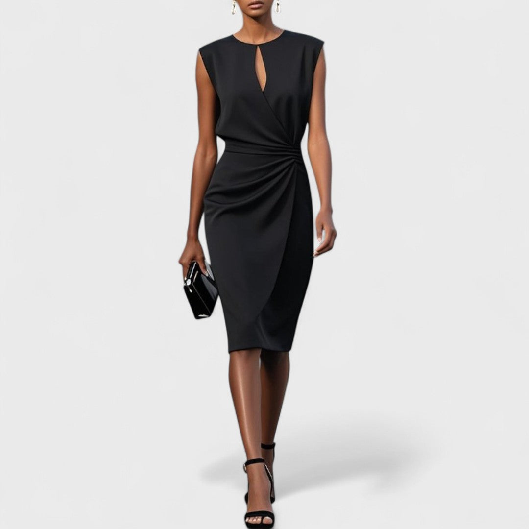 Marlowe | Women's Stretch Keyhole Ruched Midi Dress Elegant