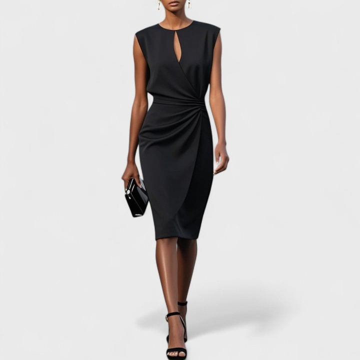 Marlowe | Women's Stretch Keyhole Ruched Midi Dress Elegant