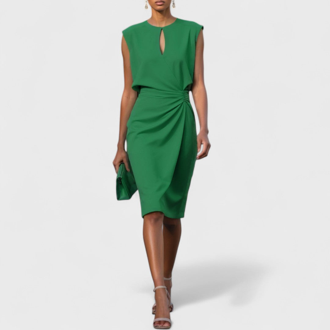 Marlowe | Women's Stretch Keyhole Ruched Midi Dress Elegant