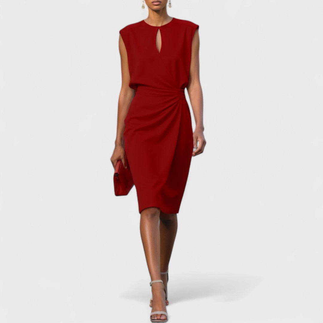 Marlowe | Women's Stretch Keyhole Ruched Midi Dress Elegant