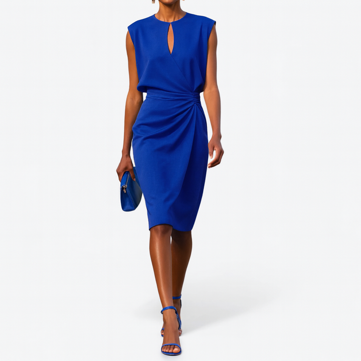 Marlowe | Women's Stretch Keyhole Ruched Midi Dress Elegant