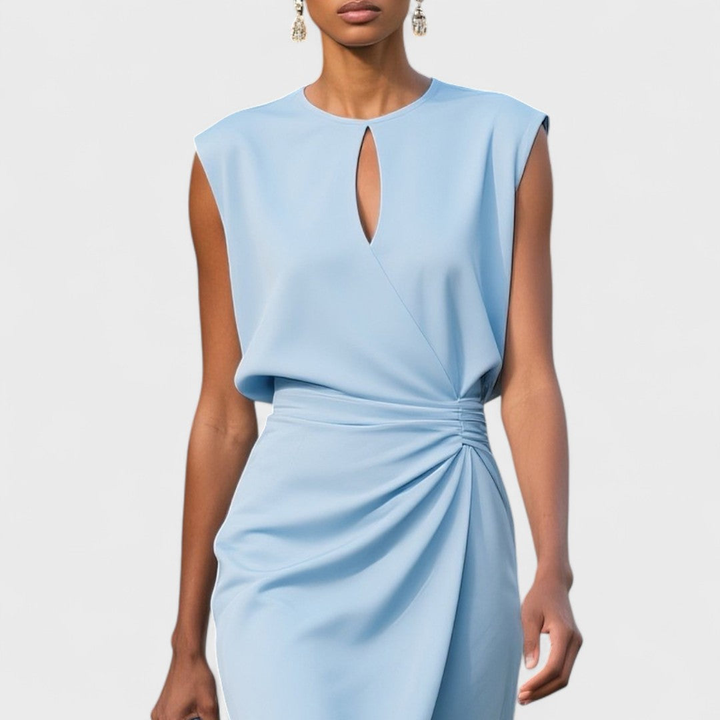 Marlowe | Women's Stretch Keyhole Ruched Midi Dress Elegant