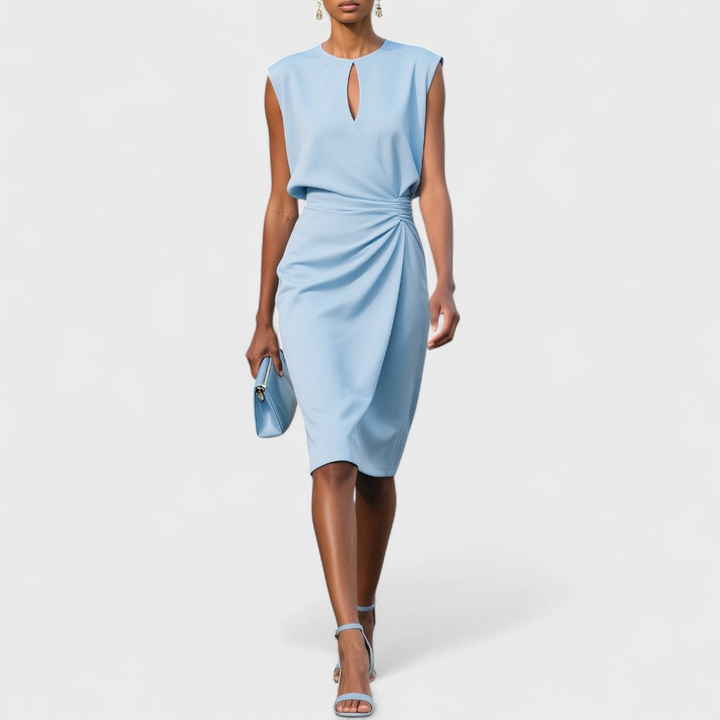 Marlowe | Women's Stretch Keyhole Ruched Midi Dress Elegant