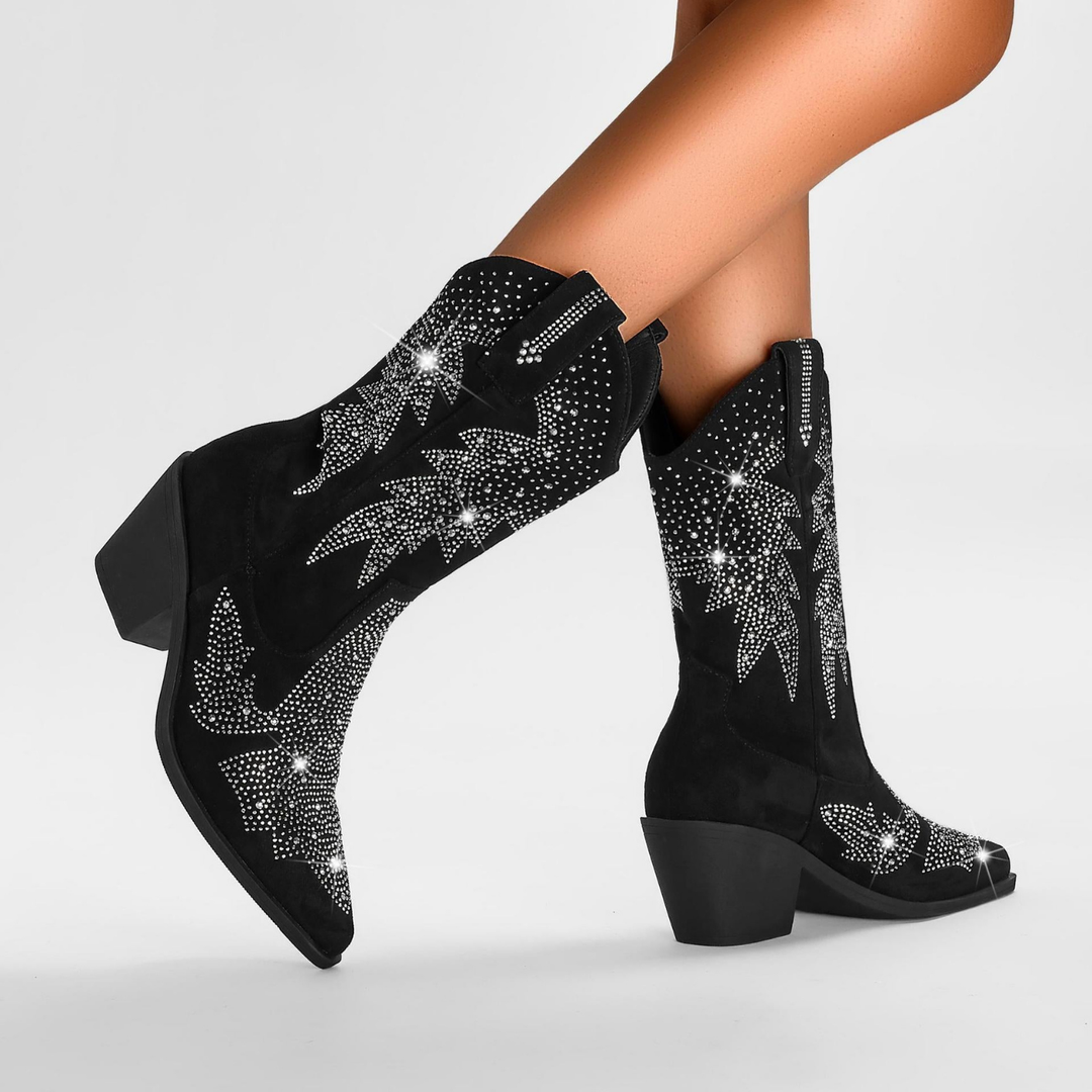 Marlowe | Women's Suede Black Rhinestone Cowgirl Boots