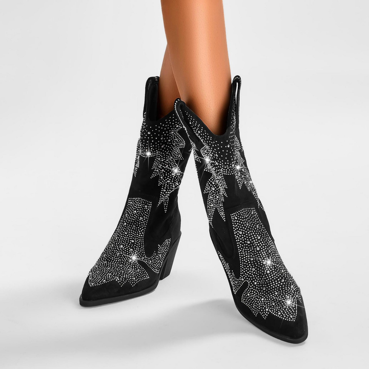 Marlowe | Women's Suede Black Rhinestone Cowgirl Boots