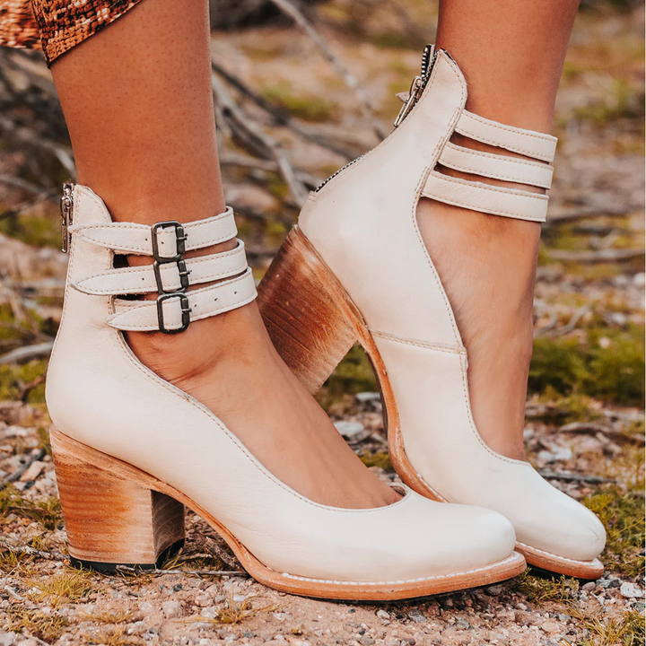 Marlowe | Women's Suede Block Heel Pumps with Triple Buckle Ankle Straps