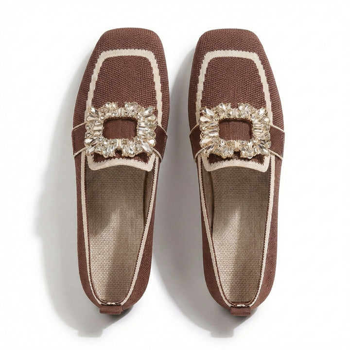Mette | Women's Breathable Knit Crystal Buckle Square Toe Loafers
