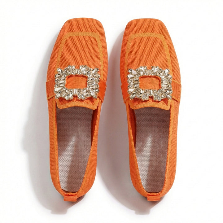 Mette | Women's Breathable Knit Crystal Buckle Square Toe Loafers