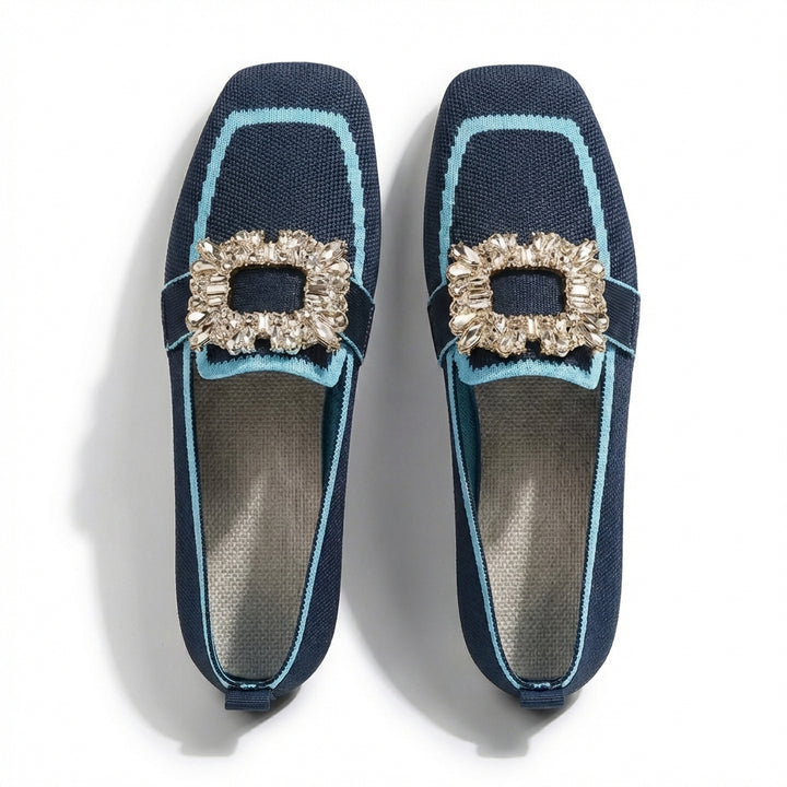 Mette | Women's Breathable Knit Crystal Buckle Square Toe Loafers