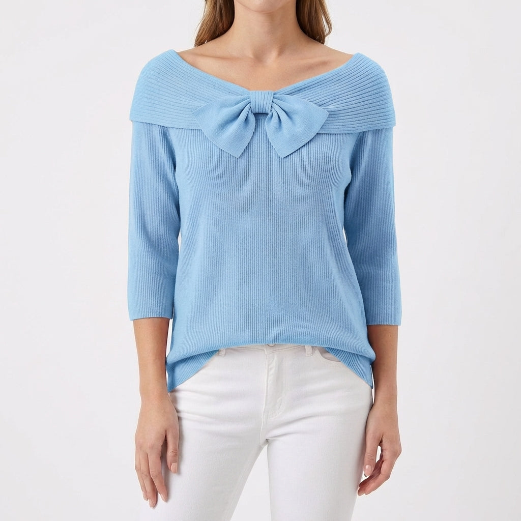 Mette | Women's Cotton-Blend Bow Detail Ribbed Top