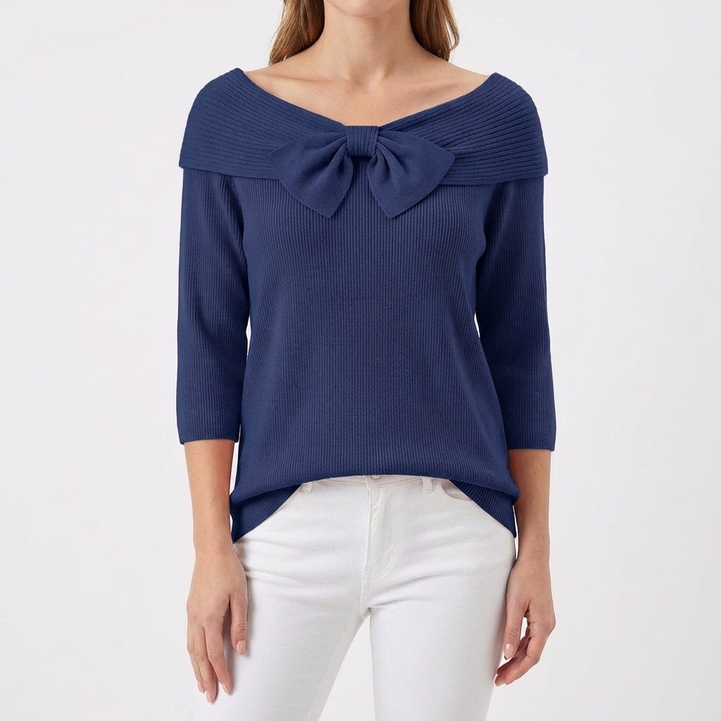 Mette | Women's Cotton-Blend Bow Detail Ribbed Top
