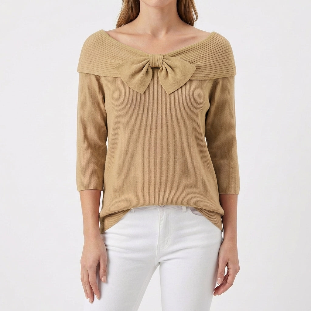 Mette | Women's Cotton-Blend Bow Detail Ribbed Top