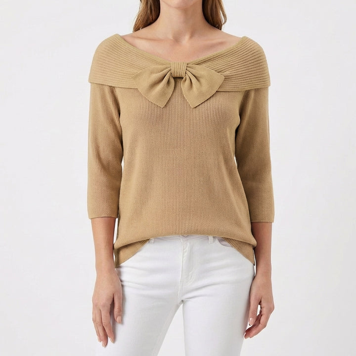 Mette | Women's Cotton-Blend Bow Detail Ribbed Top
