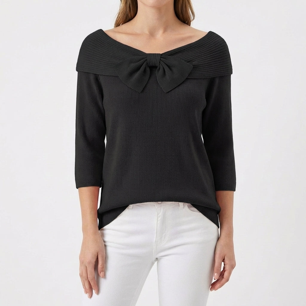 Mette | Women's Cotton-Blend Bow Detail Ribbed Top