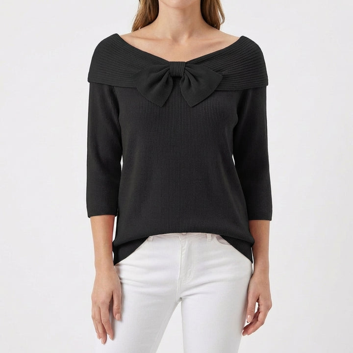 Mette | Women's Cotton-Blend Bow Detail Ribbed Top