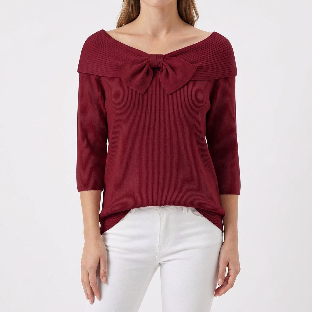 Mette | Women's Cotton-Blend Bow Detail Ribbed Top