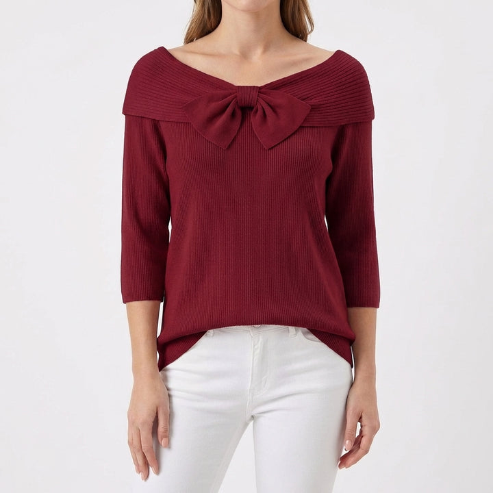 Mette | Women's Cotton-Blend Bow Detail Ribbed Top