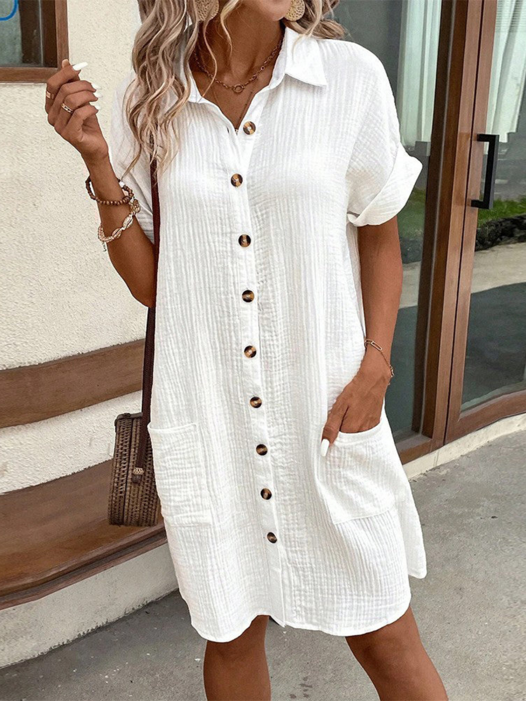 Mette | Women's Cotton Button-Front Shirt Dress
