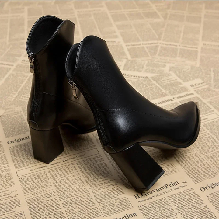 Mette | Women's Leather Block Heel Pointed Toe Ankle Boots